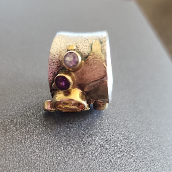 Artisan Silver and Gold Ring with Gemstones - Picture 3 of 4